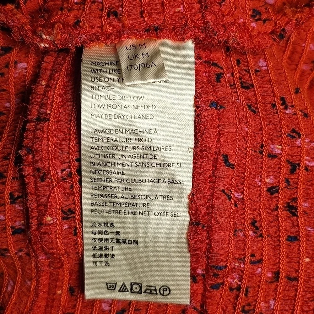 Free People Womens Tied Square Keyhole Neckline Red Floral Polyester Blouse M - Picture 6 of 8